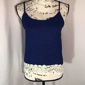 Liberty Love Woman's Royal Blue Spaghetti Strap Lace Trim Top Sz S